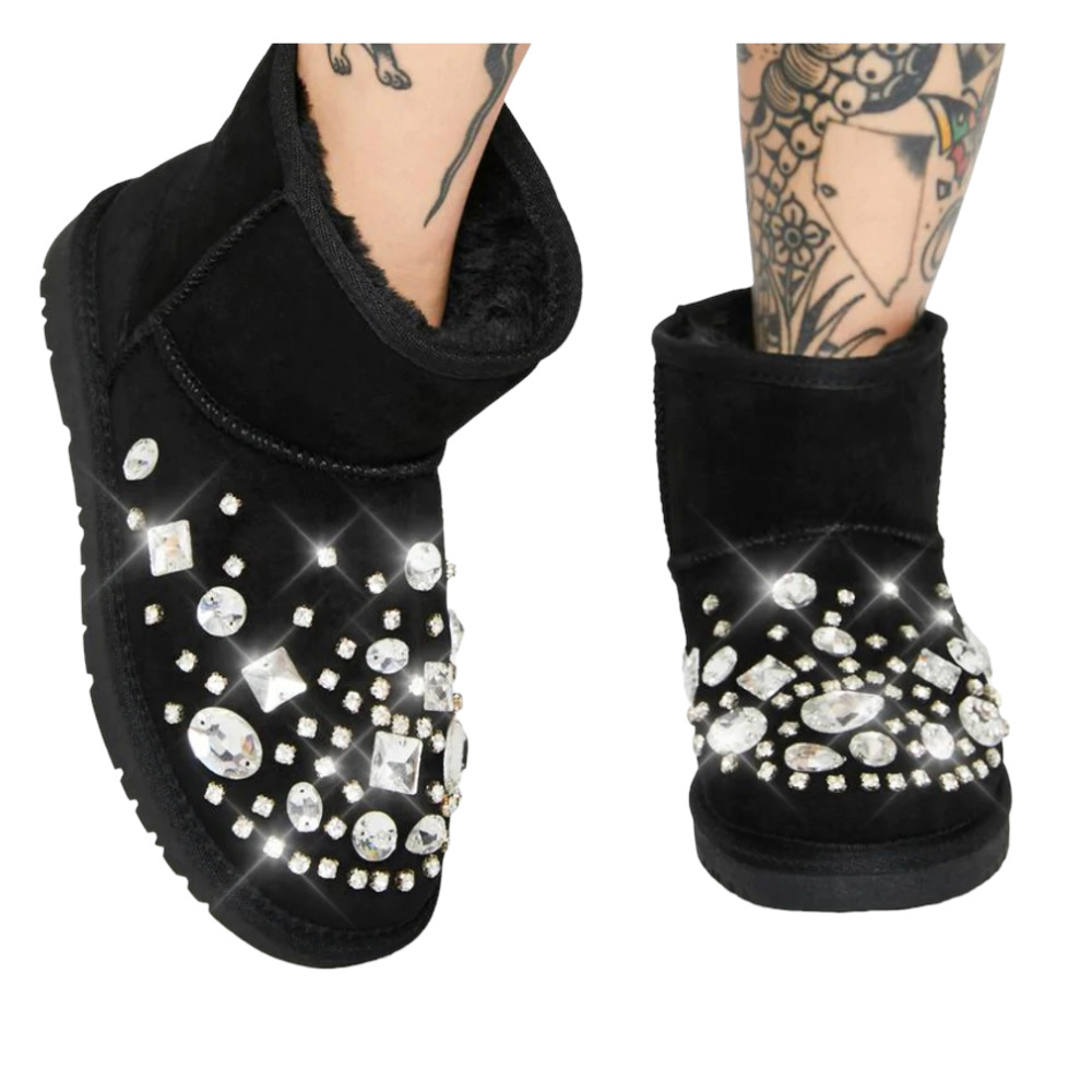 Rhinestone Black Ankle Boots NIB Size 9